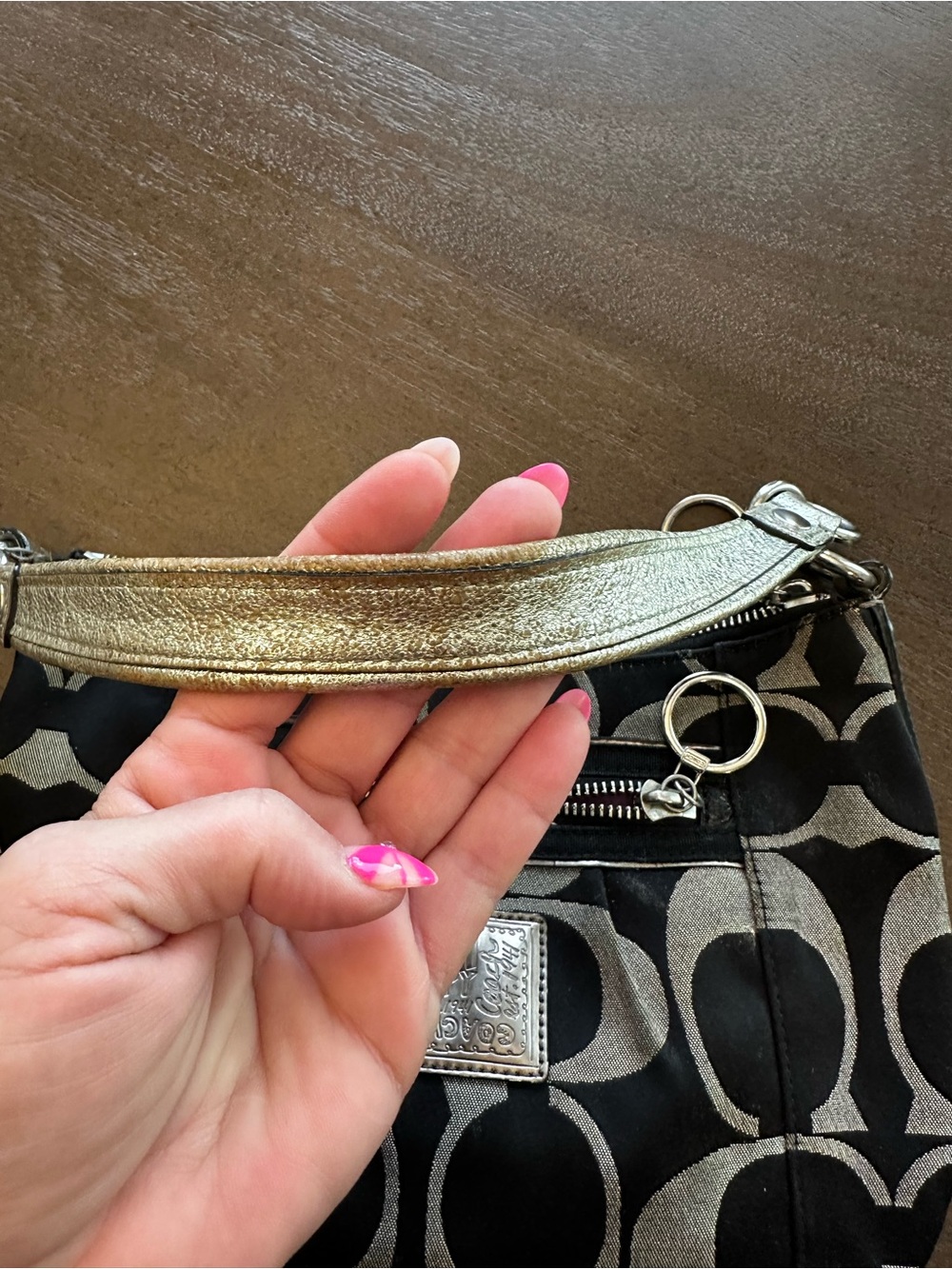 Coach Black and Gray Signature Canvas Shoulder Bag with Metallic Trim - Picture 5 of 14
